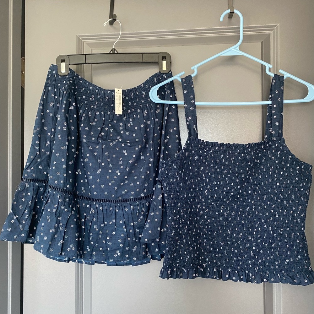 Madewell - two piece set. Smock waist ruffle mini skirt and matching tank top